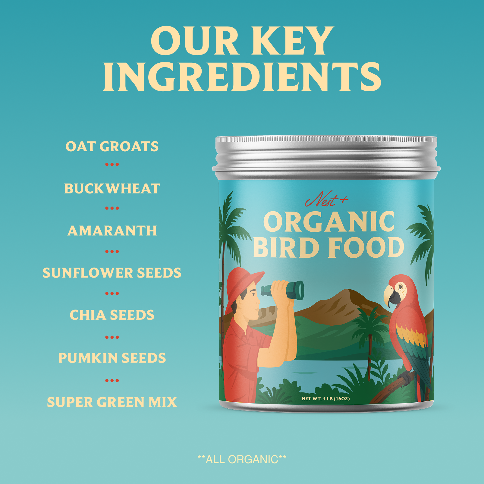 100% Organic Parrot Food (1lb Tin)